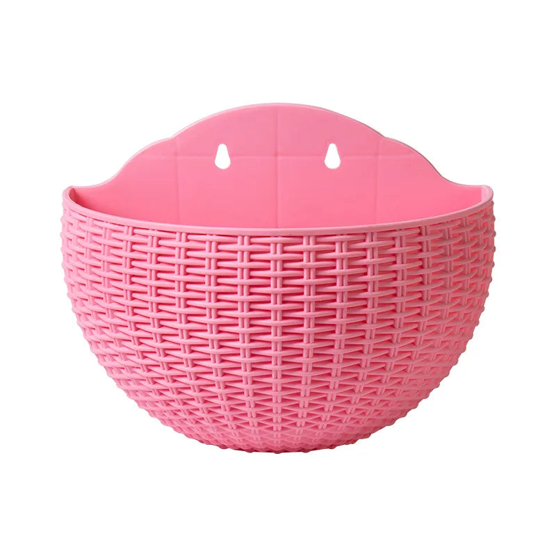 European Wall Mounted Hydroponic Plant Pot, Semi-Circular, Hanging Flower Basket, Balcony, Lazy Wall Mounted, No Drilling, decor - Pink / S