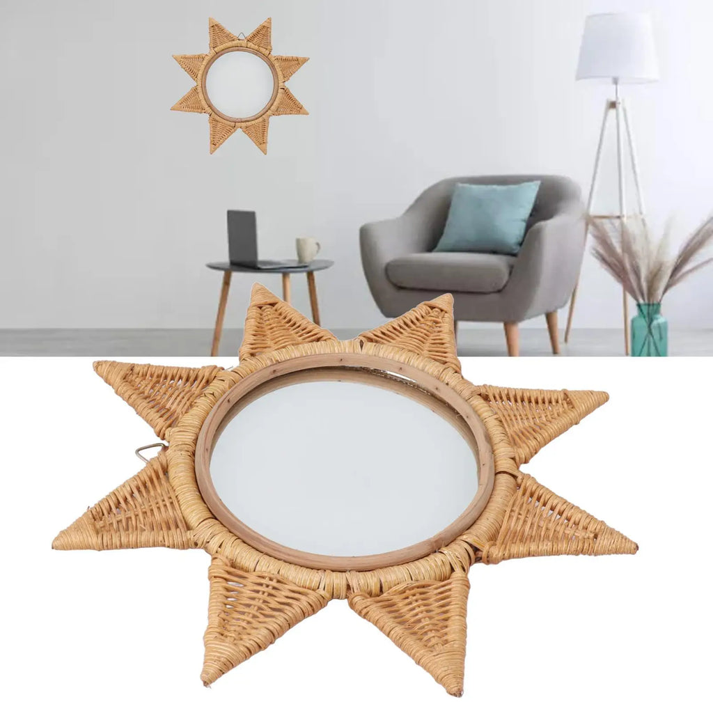 Rattan Woven Wall Mirror - Elegant 8-Point Star Shape, Portable HD Decorative Mirror for Parties & Home decor - view 5