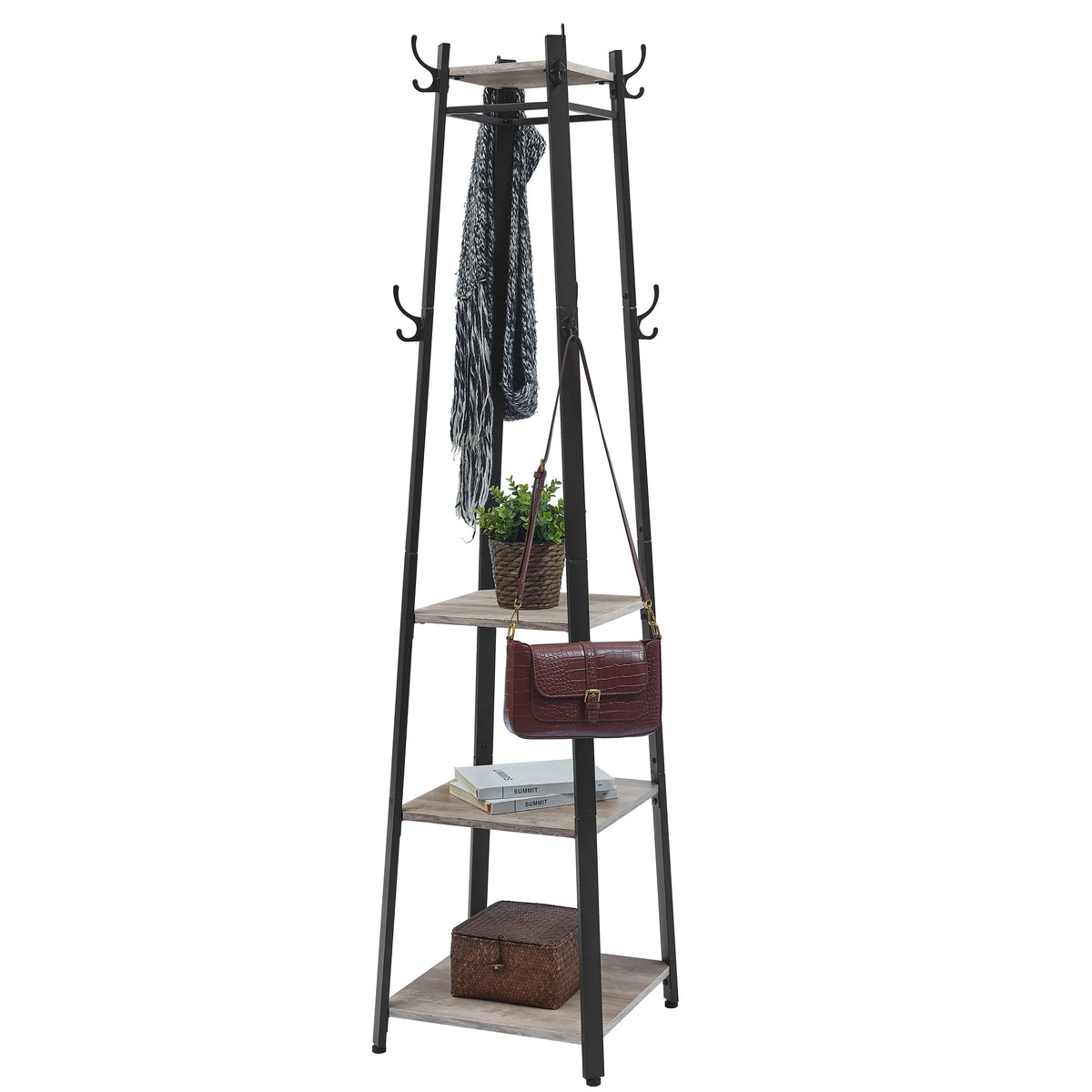 VASAGLE Coat Rack, Cloakroom, Clothes Rack with 3 Tier Shelf, Hooks and Rails, Steel Frame, Industrial Style - view 6