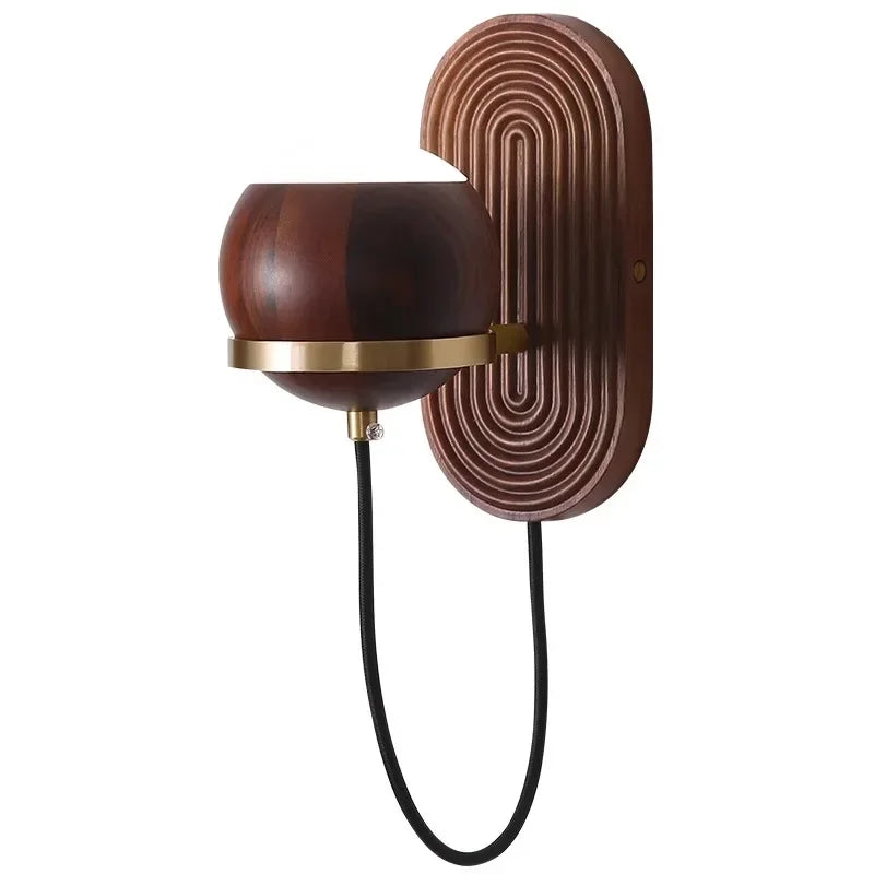 Walnut Wood Circular Sphere, Modern Wabi-sabi minimalist Wall Sconce light for Bedroom, Bedside, Living, Dining Room - view 6