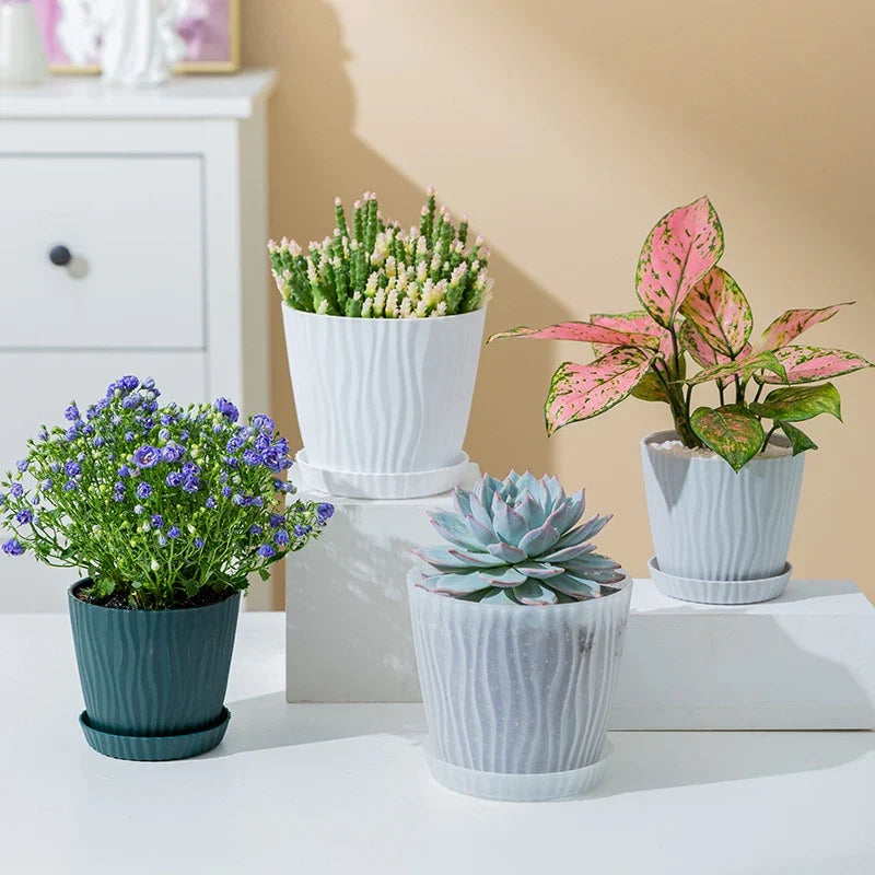 Single high flower pot with multicolor plastic undulations - view 2