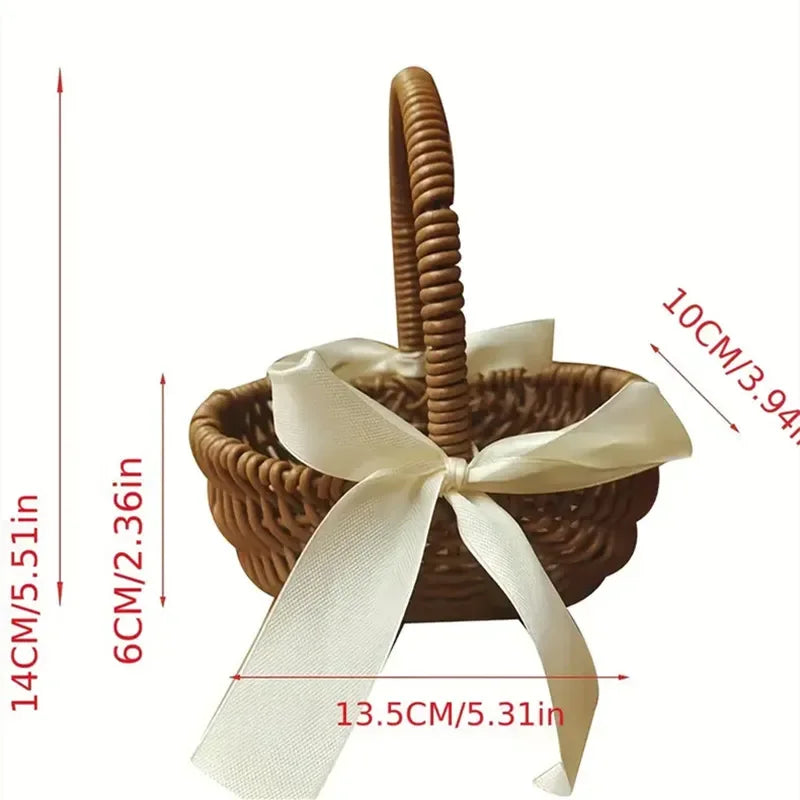 1pc Handwoven Flower Basket, Floral Decoration Dried Artificial Flower Gift Handwoven Basket, Handmade Fruit Basket - view 5