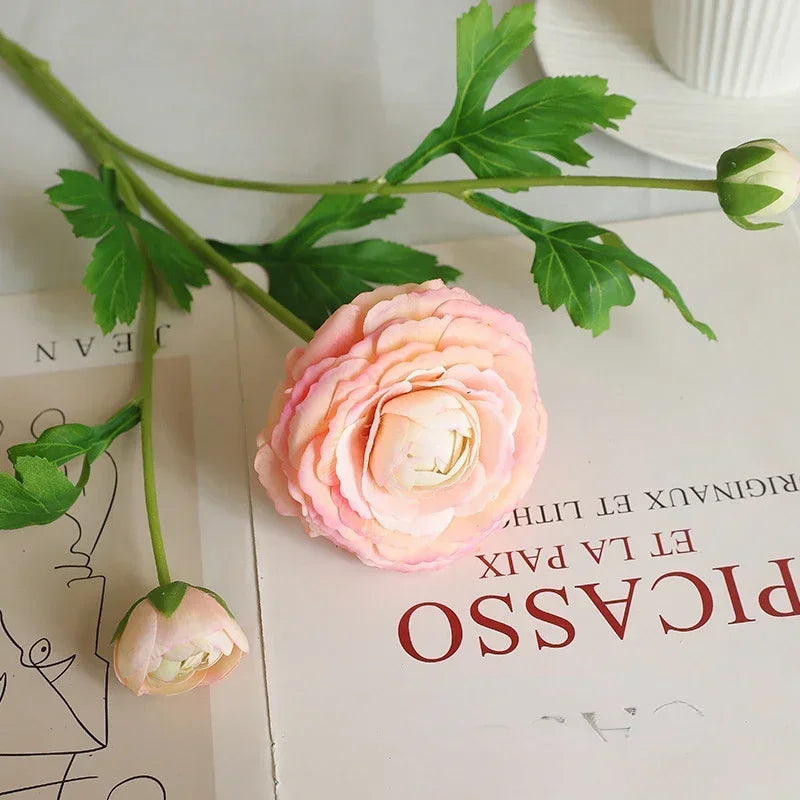Artificial silk flowers decorative lotus branch realistic - Champagne