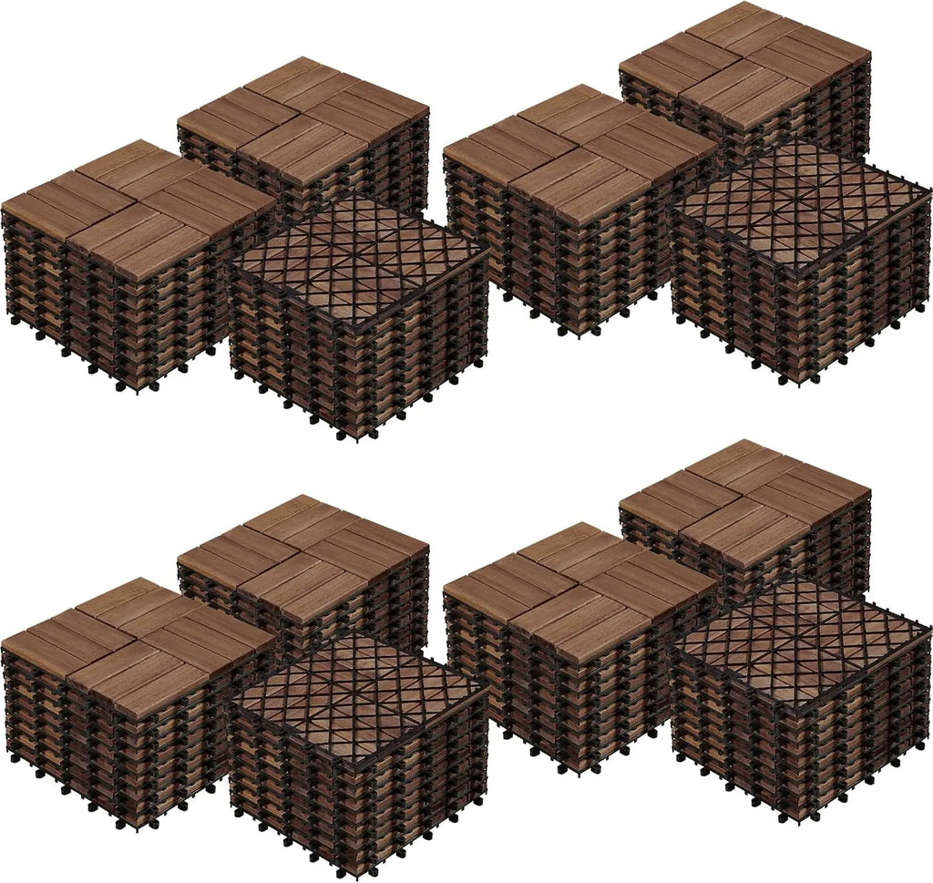 108-Pack 30cm Acacia Wood Interlocking Deck Tiles Waterproof