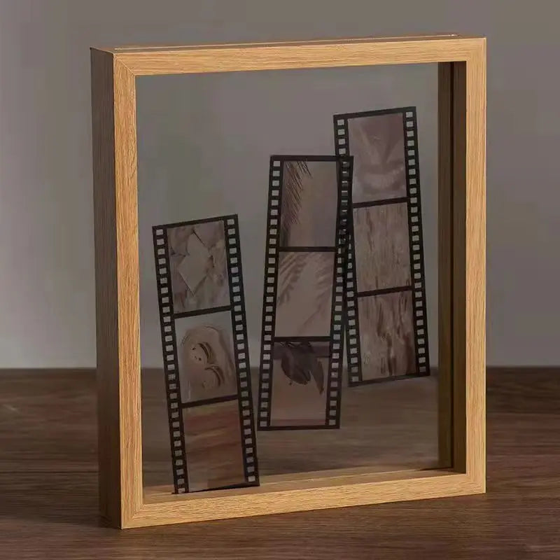 Classic Solid Wood Double-Sided Transparent Acrylic Photo Frame, Framing Photos, Specimens, Certificates, Paintings, Posters - wood grain color / fit15.2x15.2cmphoto