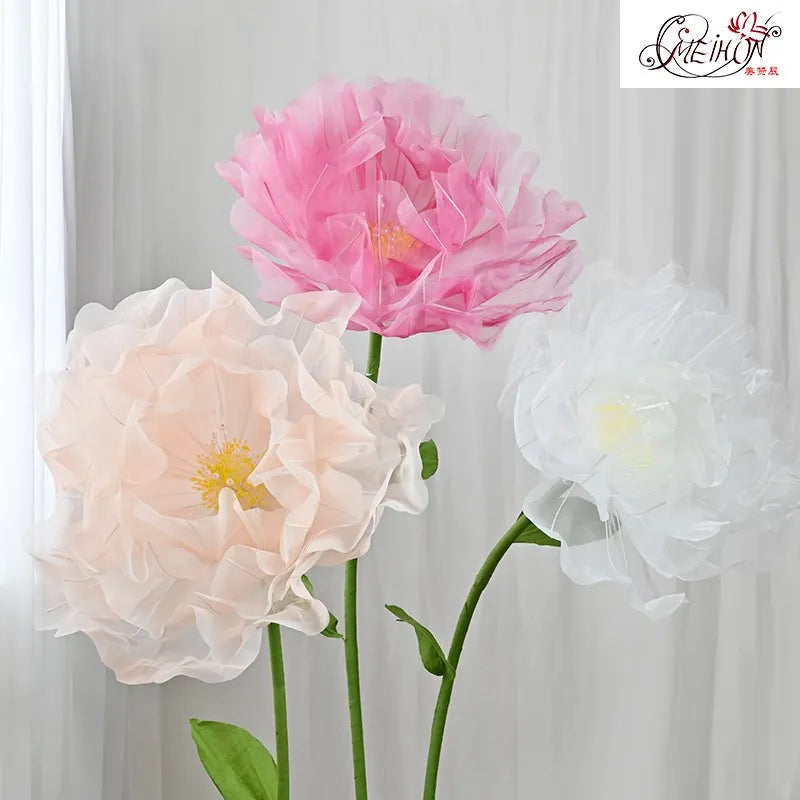 Artificial flower silk pink poppy festive realistic decoration