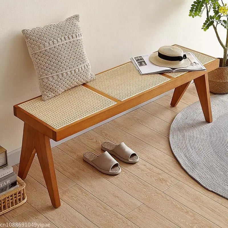 Bench in solid rattan chair long and retro ottoman versatile