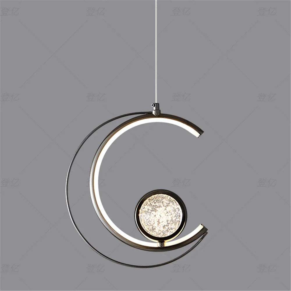 Elegant Nordic crescent moon crystal pendant light - view 6