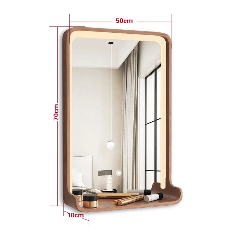 Solid wood mirror with led lighting and wall mounting - 50 70CM 3