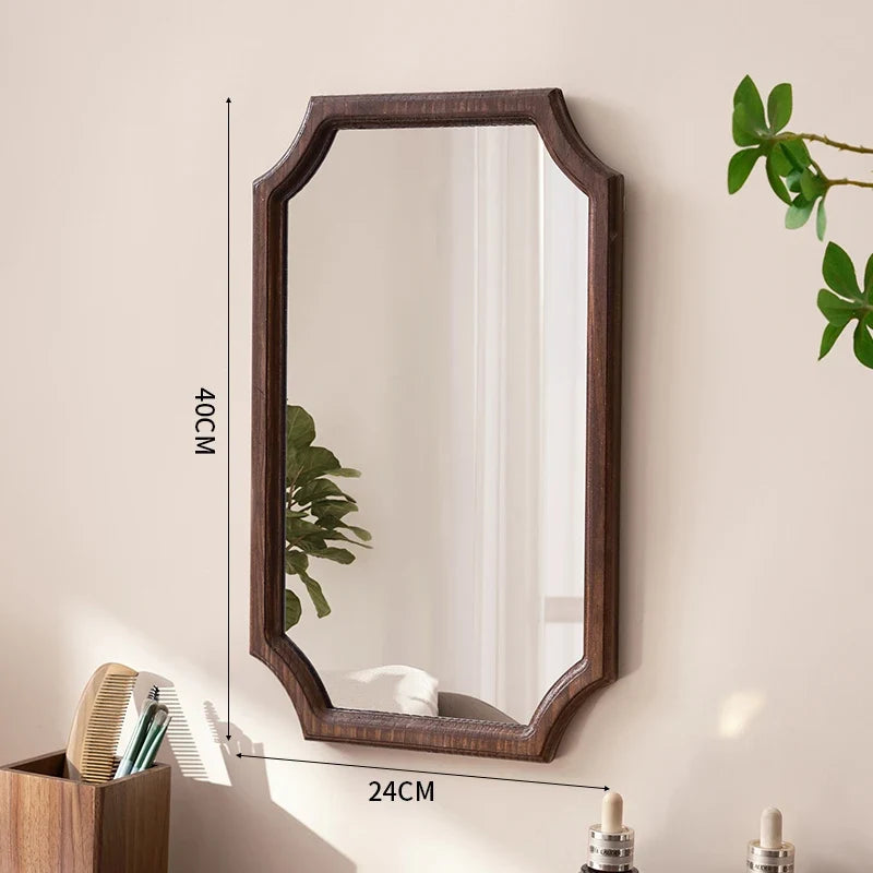 Vintage solid wood mirror for waterproof and rustproof make-up - Walnut 40 x 24cm