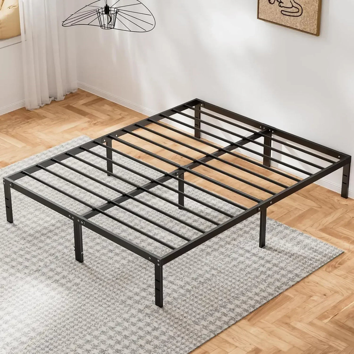 Metal Queen Bed Frame- Full Size Bedstead, King Platform with Storage, Air Mattress Twin for Bedroom Sturdy Steel Slat Support - Black / TWIN