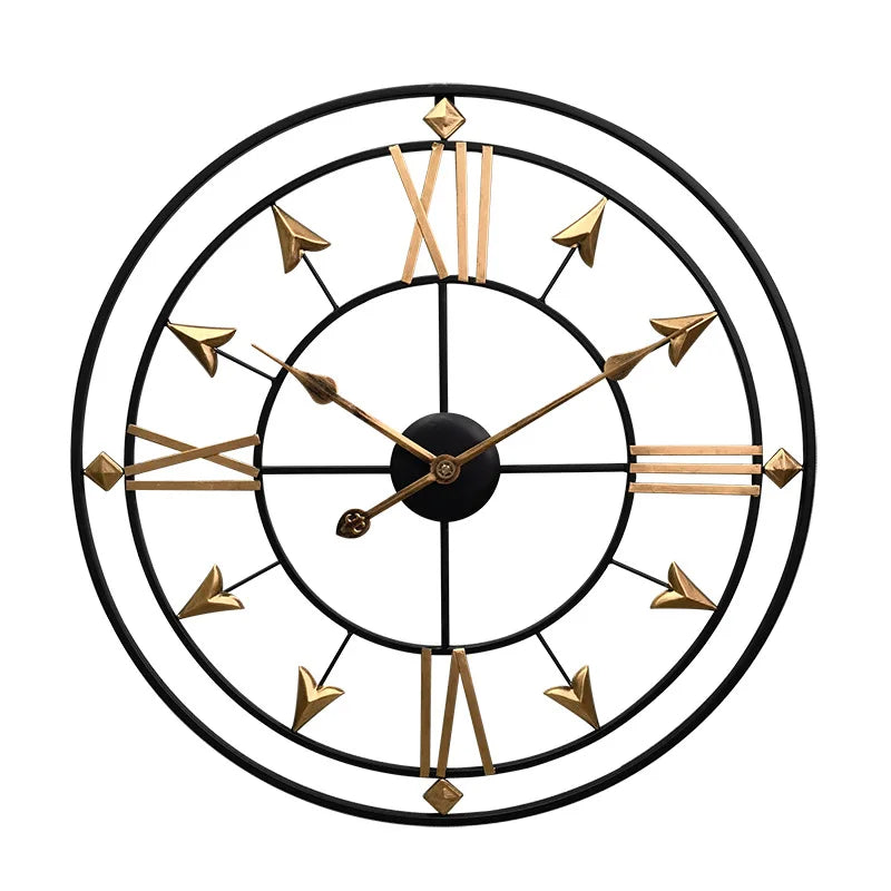 Wrought Iron Wall Clock for Living Room, Home Warm Decoration, Retro Silent Clock - black