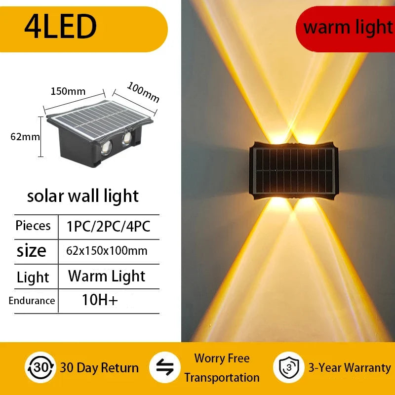 Waterproof solar wall sconce for decorative exterior lighting - Warm light  4LED / 3PCS