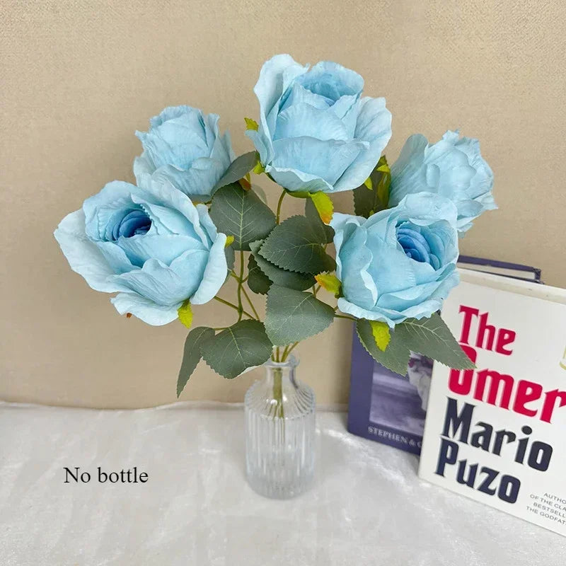 Bouquet of artificial silk rose wines for bride elegant decoration - Blue
