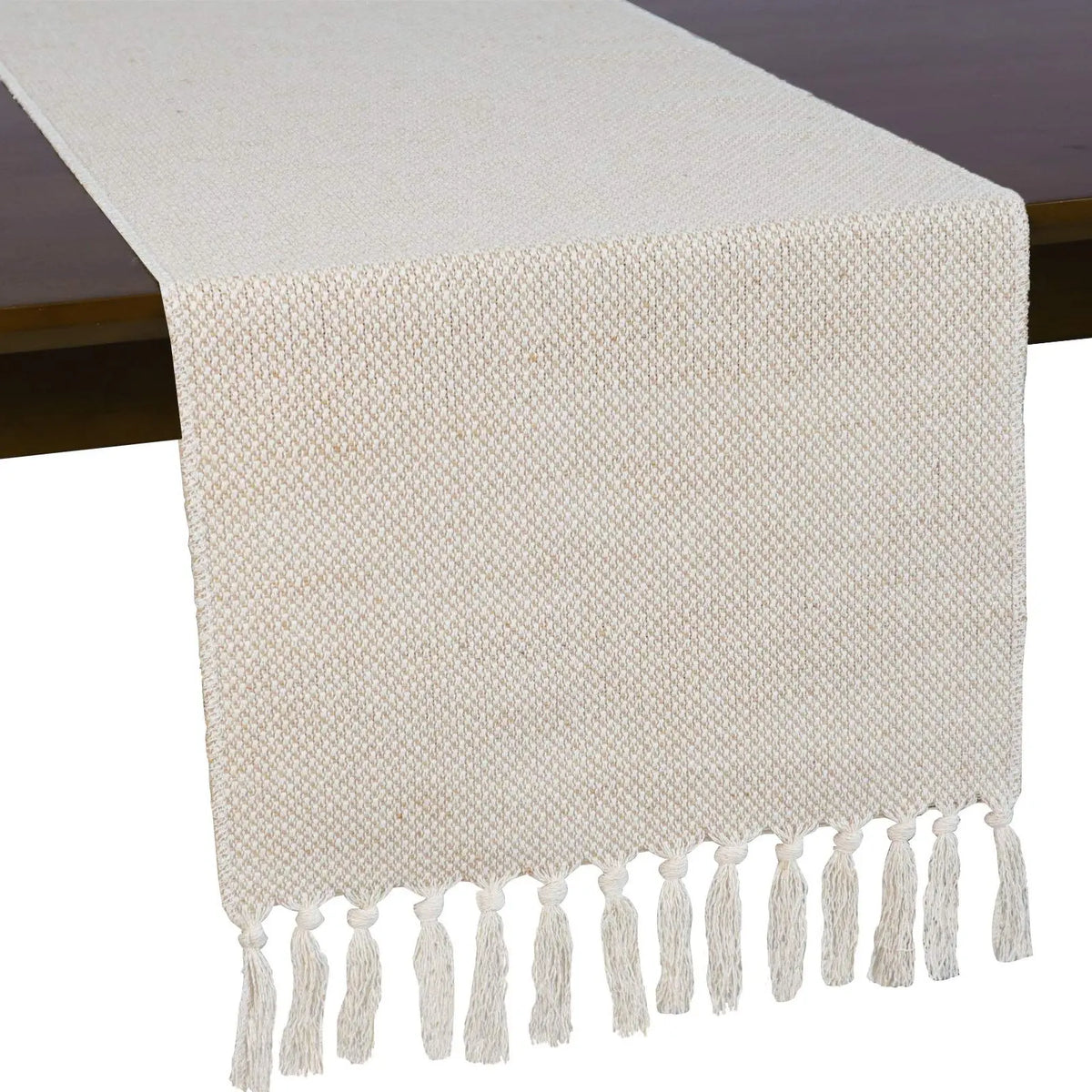 Table runner in beige embroidered linen - 32x160cm