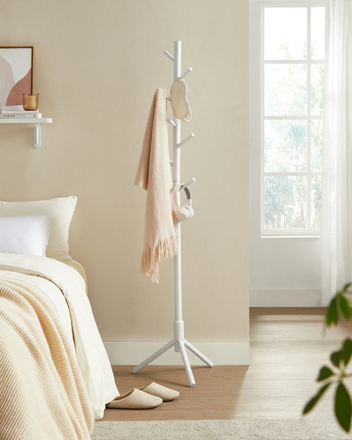 White Solid Wood Tree Coat Rack with 8 Hooks and 3 Heights - view 3