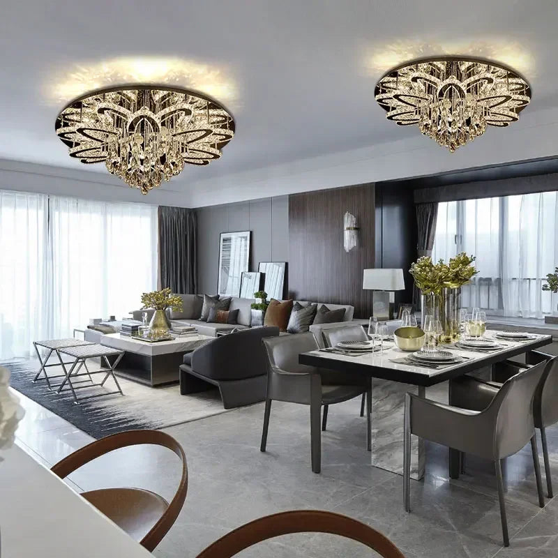 Modern led ceiling lamp in crystal and stainless steel elegant design for interior - view 3
