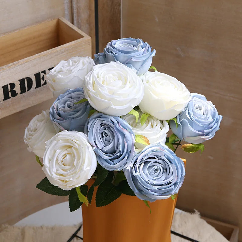 Artificial Silk Rose Bouquet in Yellow Caramel, Orange and Pink - view 3