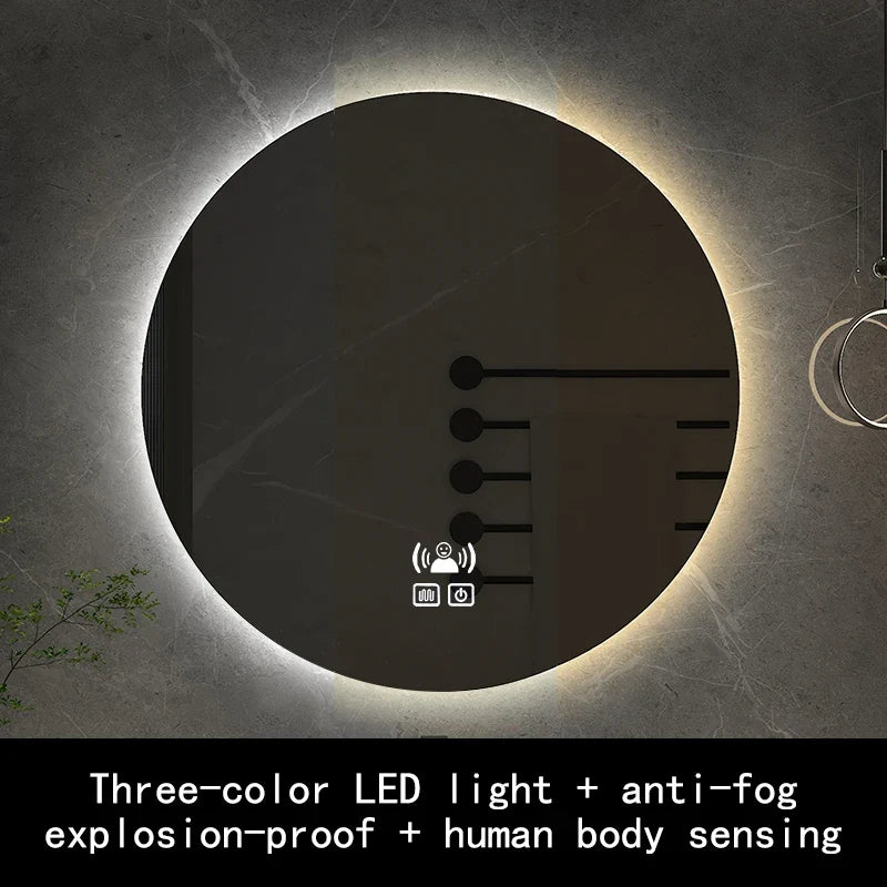 Smart Bluetooth Round Backlit Anti-Fog Mirror - Anti-Fog Induction