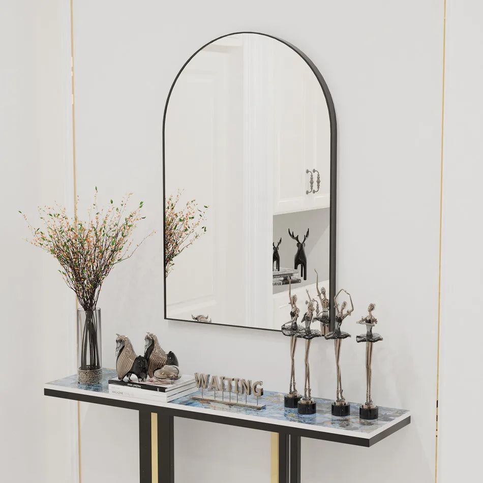 Aluminum-Framed Black Arched Decorative Mirror