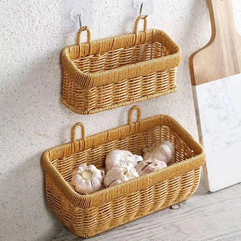 Wicker basket wall storage organizer woven for vegetables