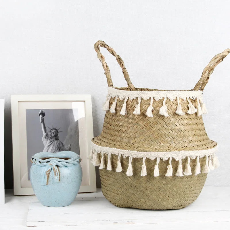 Hand woven wicker basket for storage plants boho decor