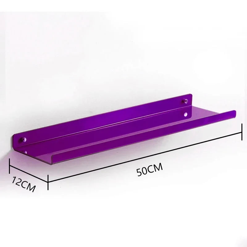 Transparent acrylic floating wall shelf for organized storage - Purple 50x12cm