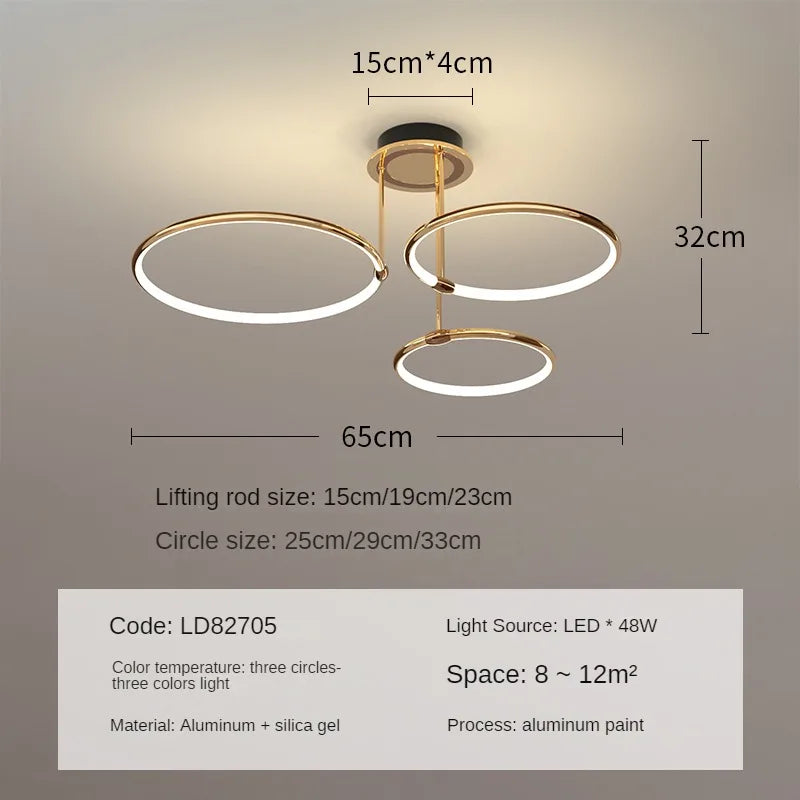Modern decorative chandelier in ring for elegant interior - D 65cm / 3 modifiables