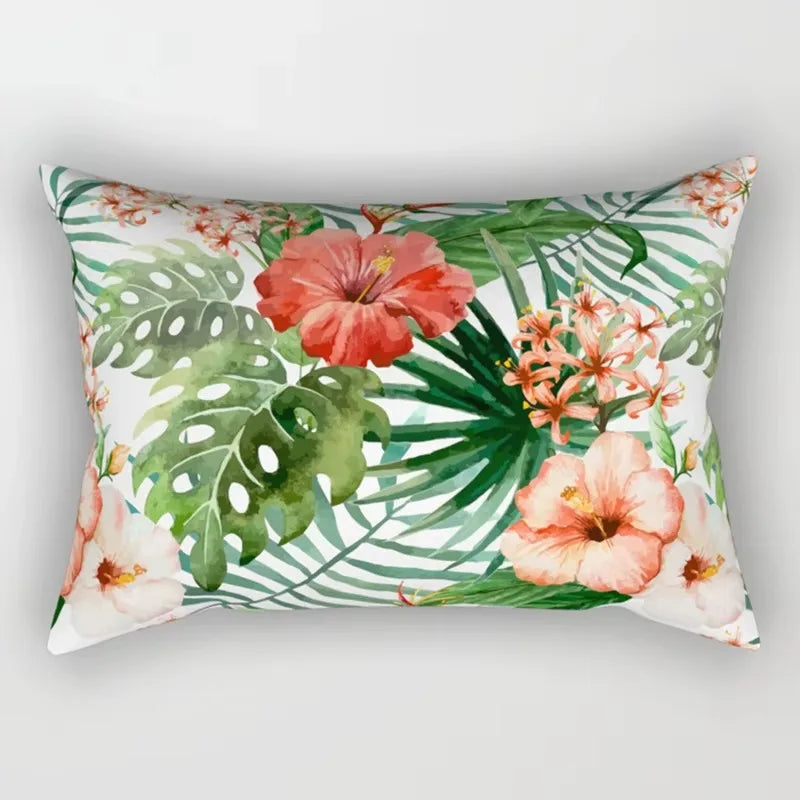 Rectangular throw pillow cover tropical flowers 30 x 50 cm