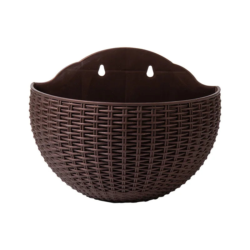 European Wall Mounted Hydroponic Plant Pot, Semi-Circular, Hanging Flower Basket, Balcony, Lazy Wall Mounted, No Drilling, decor - Coffee / S