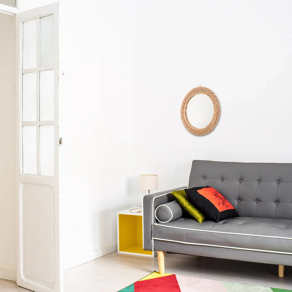 Wall mirror in woven rattan for make-up - view 7