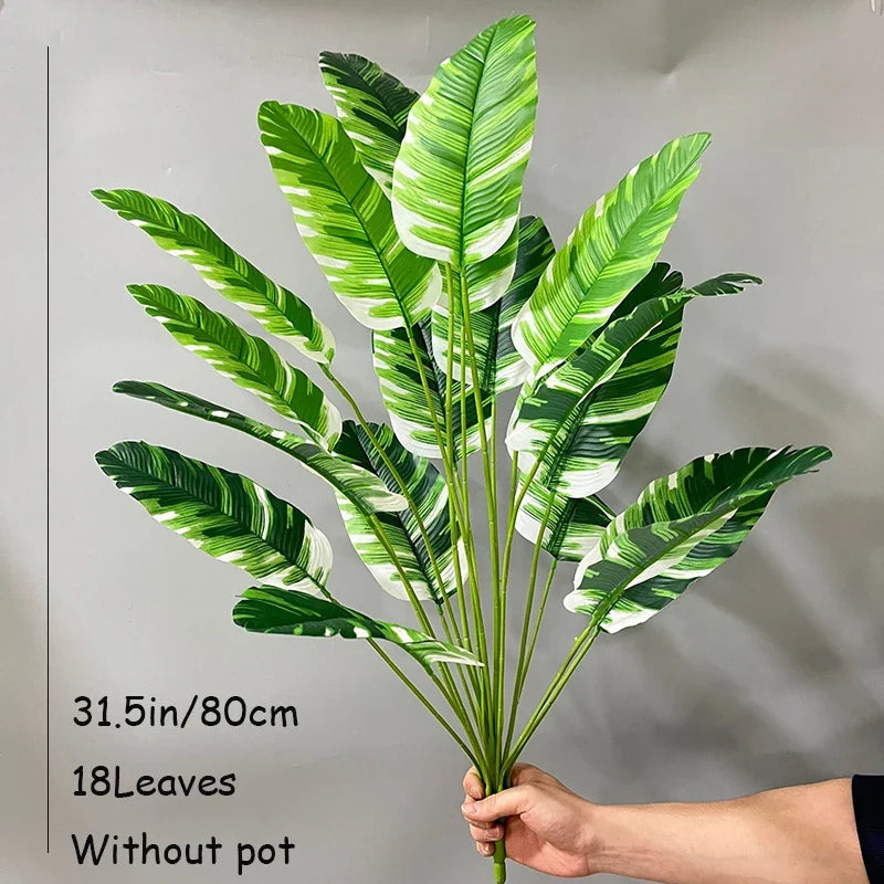 Tropical artificial plant for interior and exterior decoration - 31 pouces 18 feuilles blanches / No Pot