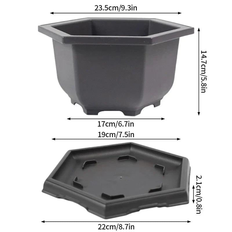 Rectangular flower pots imitation clay for outdoor garden - Hexagonal L and Tray / As Shown In Photo