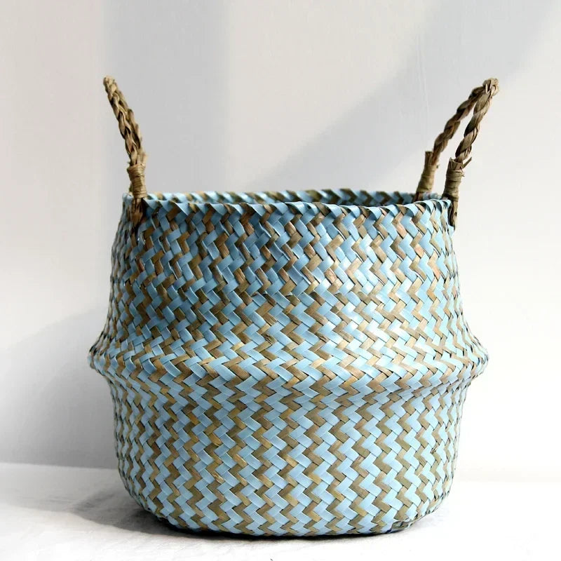 Foldable wicker storage basket handmade patchwork seagrass - view 5