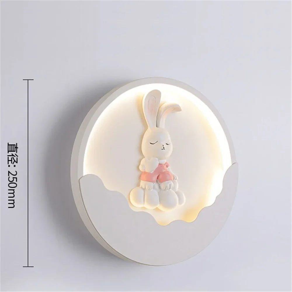 Round wall sconce led bear and rabbit for children - B / Changeable