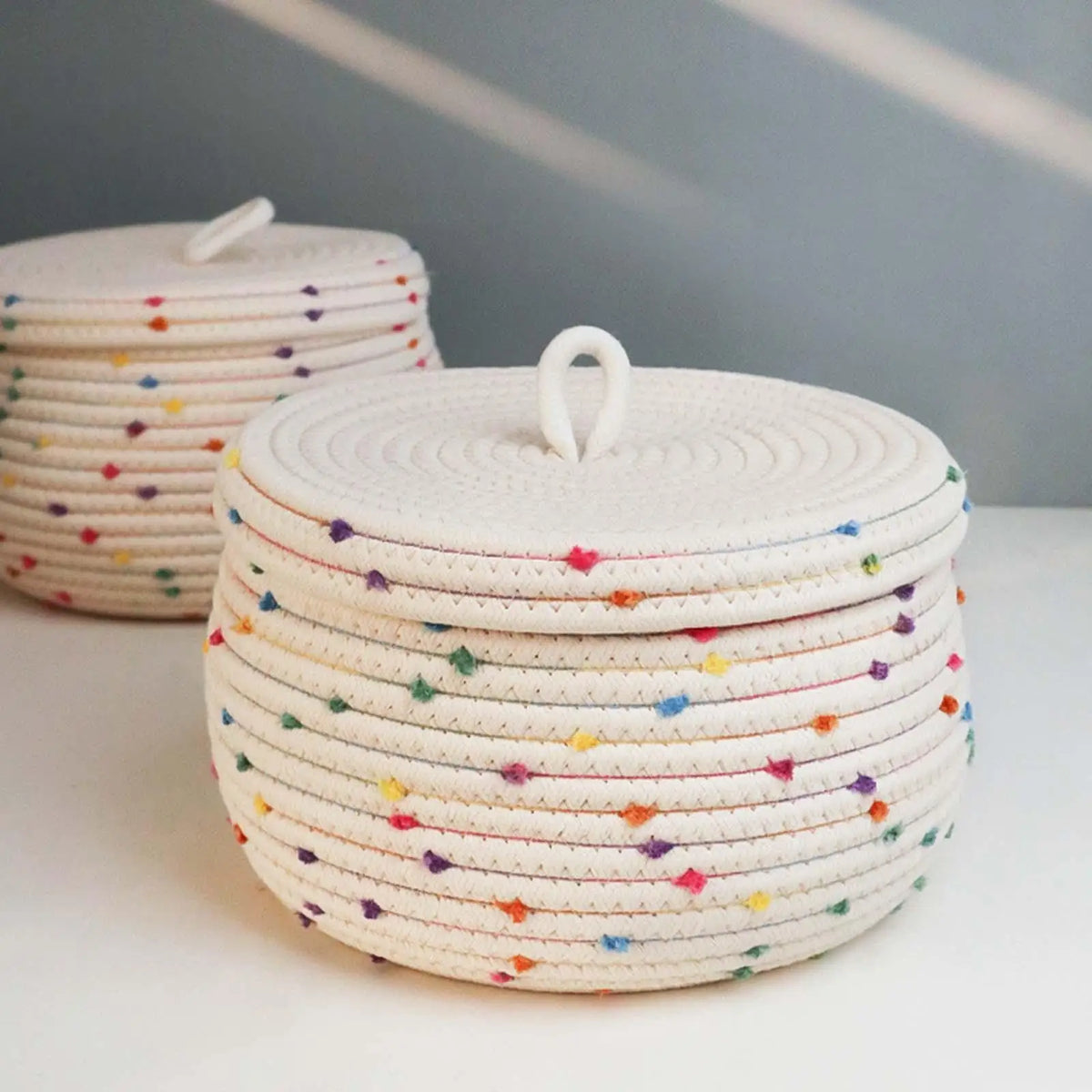 Hand Woven Cotton Basket for Decorative Storage