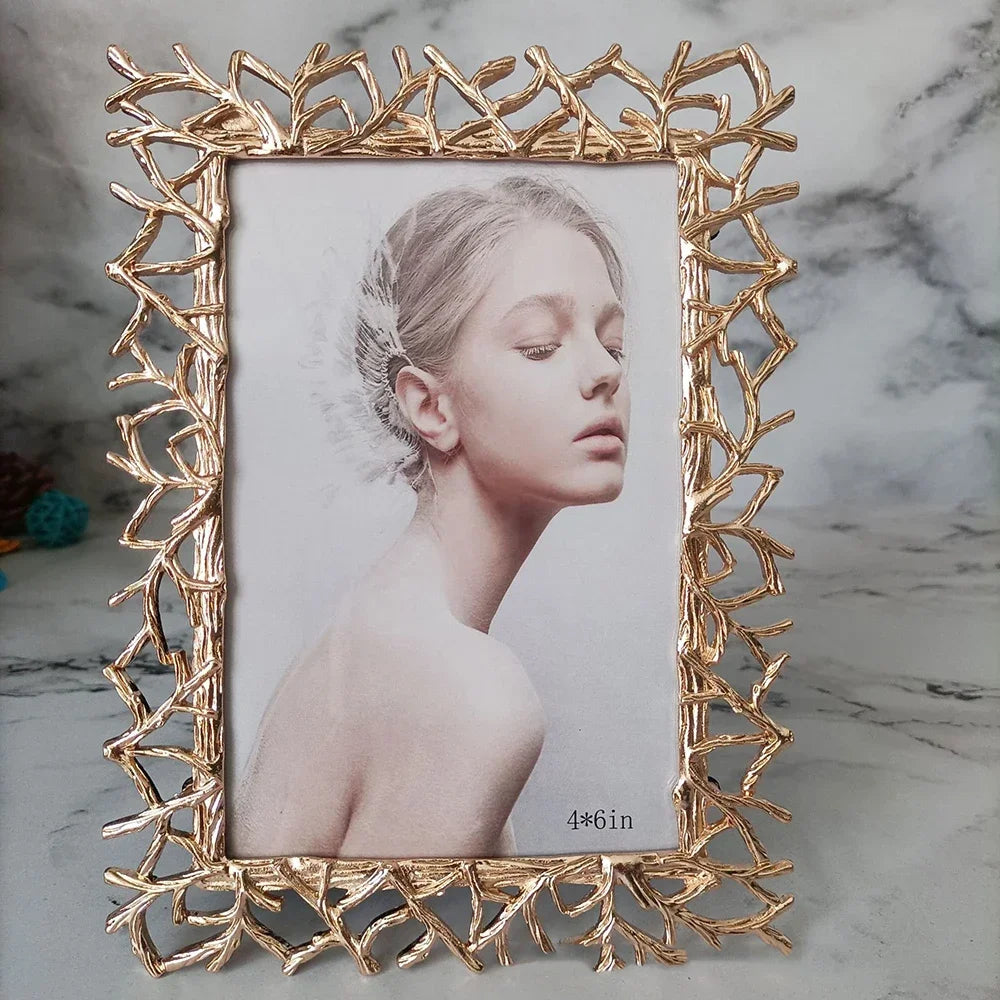Golden Silver Art Photo Frame,Desktop Photo Display Ornaments,Bedroom Portrait decor,Exquisite Creative Branch,Metal Photo Frame - view 2