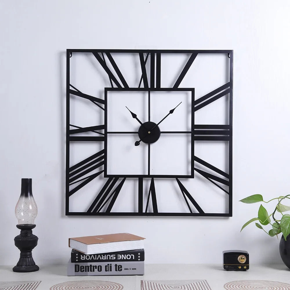 Modern 3D retro square wall clock Roman numerals silent decoration - view 5