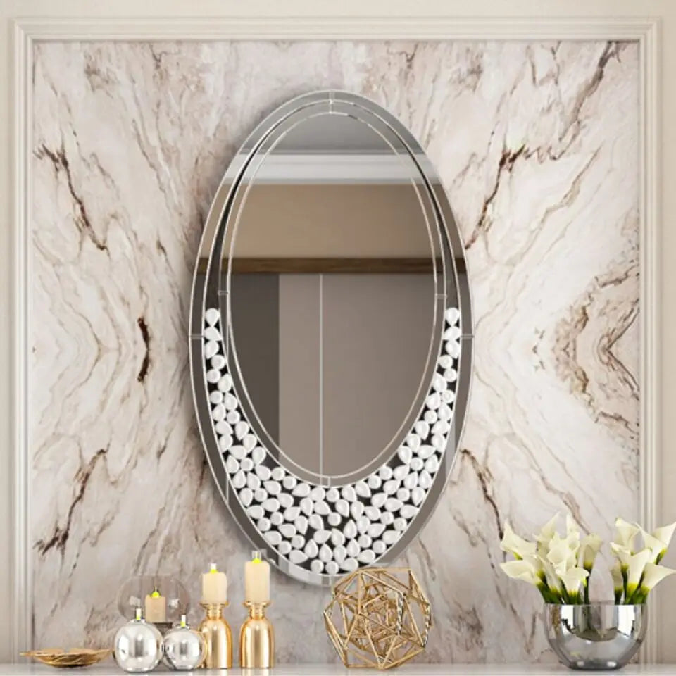 Oval decorative mirror in tear shape for interior - 60x105cm (24x42 pouces)