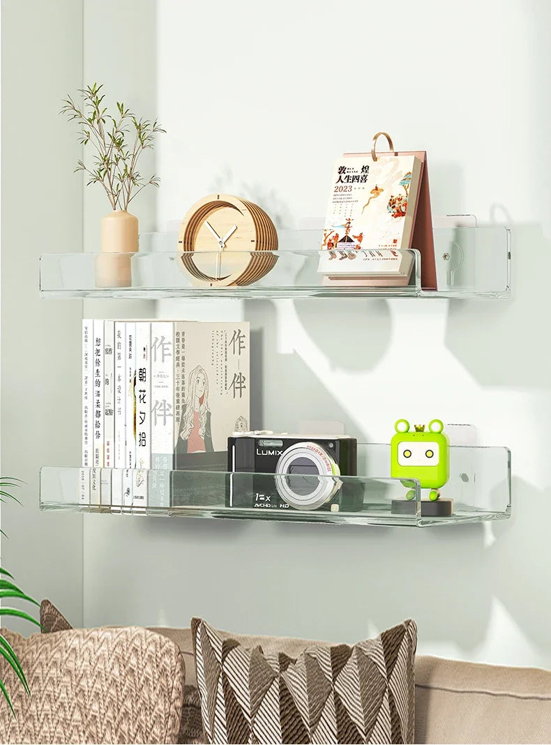 Transparent acrylic floating wall shelf for organized storage - view 2