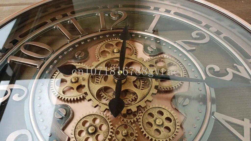 Industrial metal wall clock with decorative movable gears - view 6