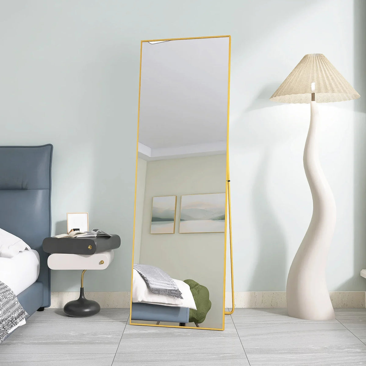 Tempered glass cosmetic mirror with gold aluminum frame - view 4