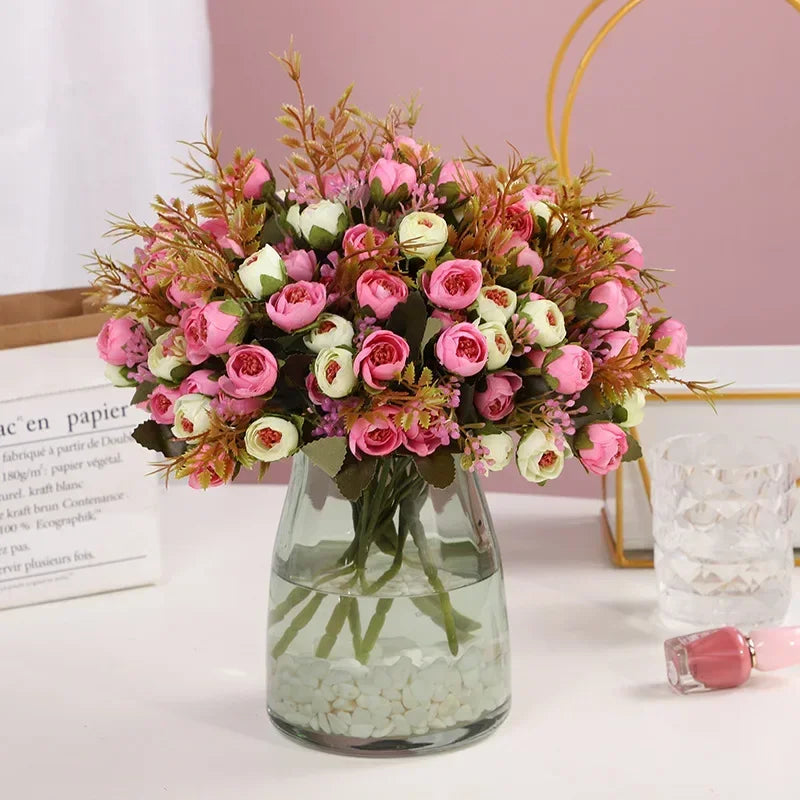 Artificial silk flowers bouquet of decorative camellia - view 5