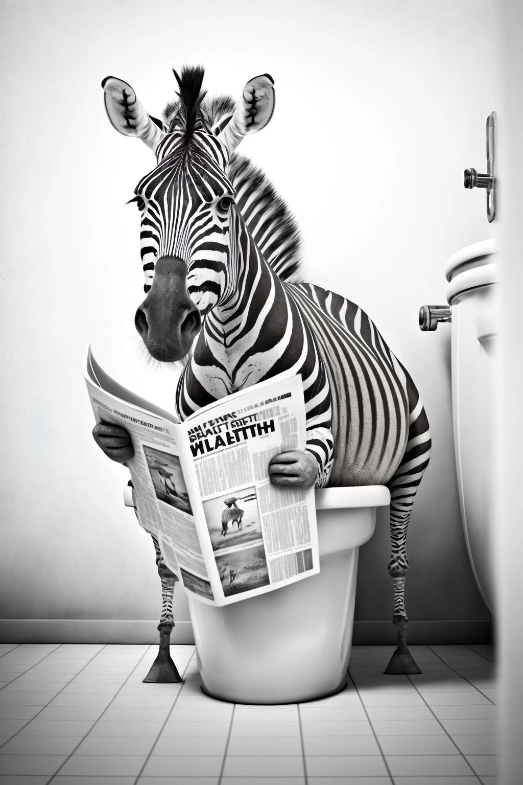 Humorous Bear Dog and Tiger Toilet Canvas, Modern Illustration - A4 21X30cm Unframed / 1