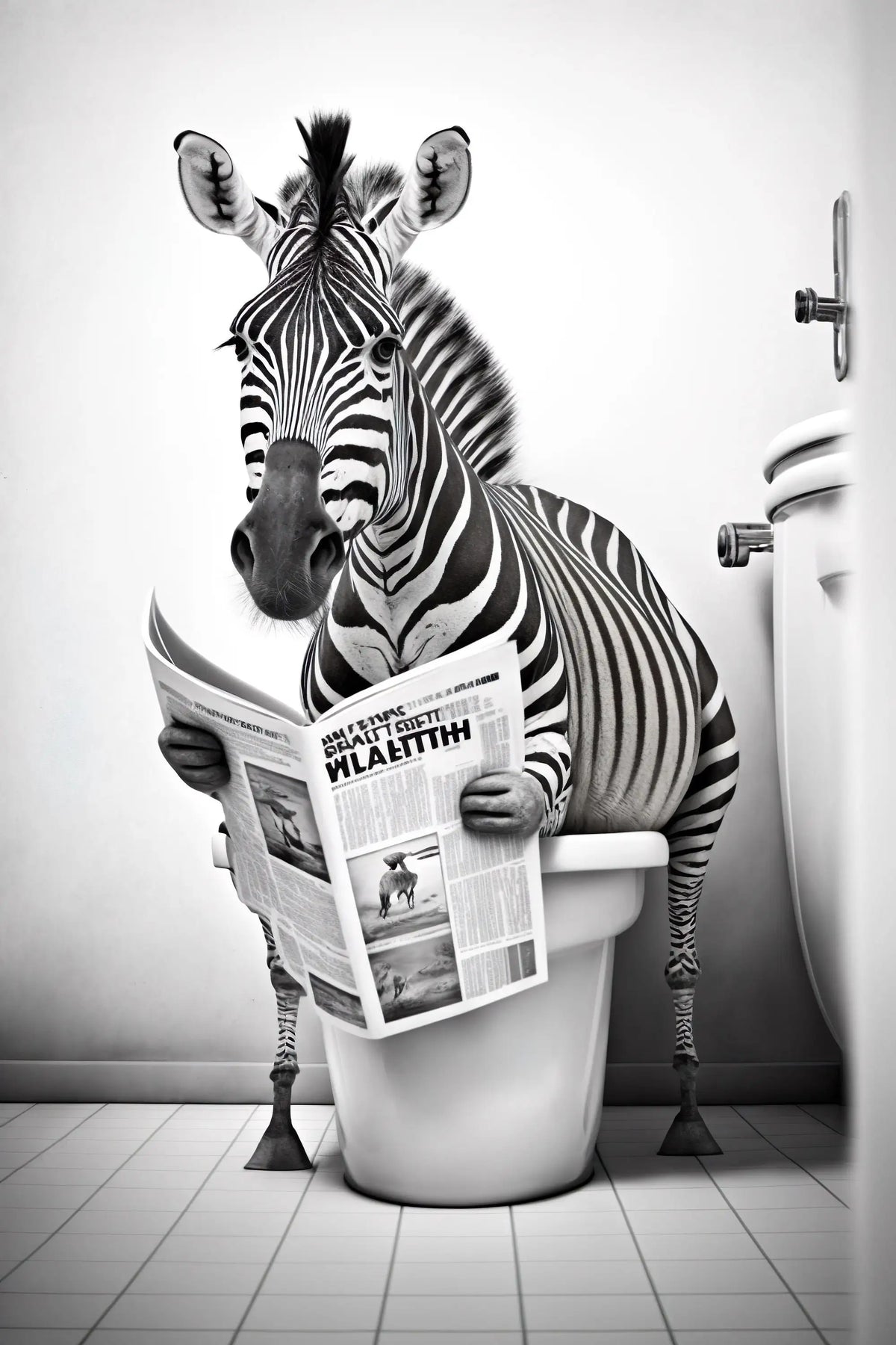 Humorous Bear Dog and Tiger Toilet Canvas, Modern Illustration - A4 21X30cm Unframed / 1