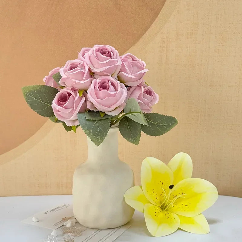Bouquet of 10 artificial silk decorative rose wines for events - view 3