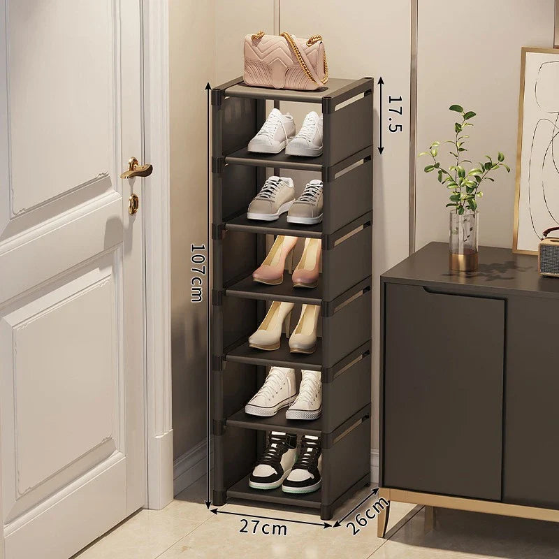 Stackable and adjustable shoe organizer space gain - Black 7 Layers