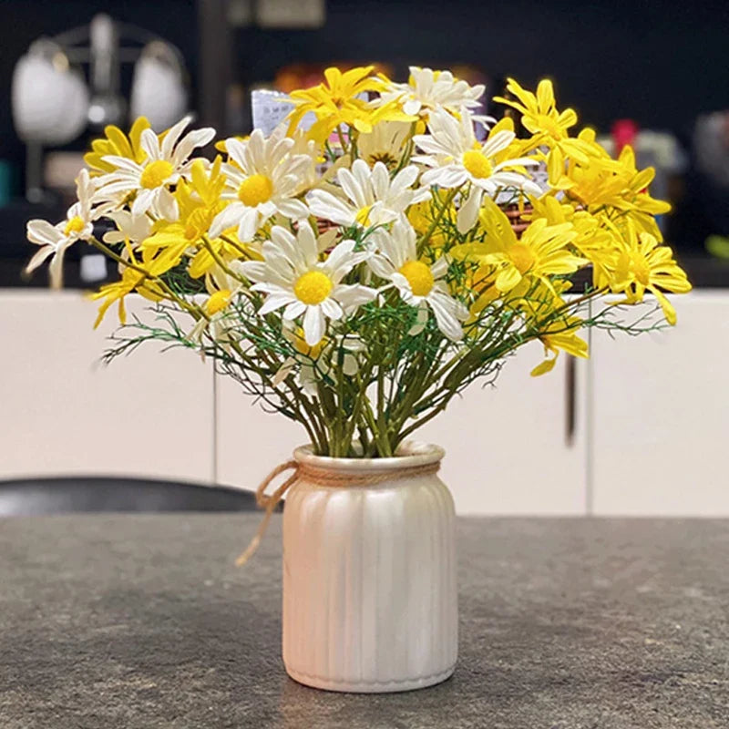 5 heads of white marguerites artificial flowers for festive decorations - view 3