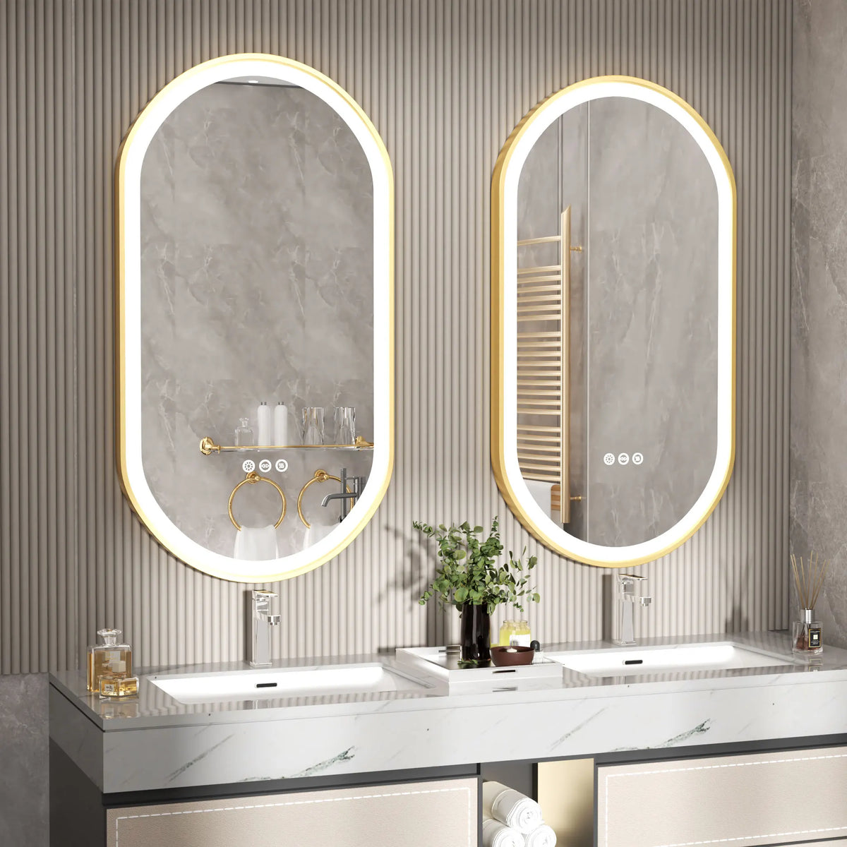 LED oval mirror with adjustable and anti-fog lighting