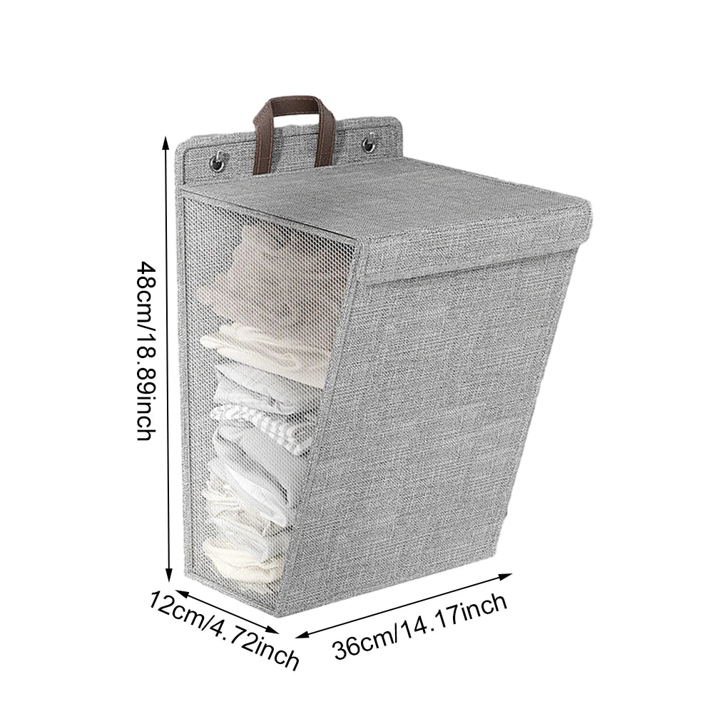 1pc Foldable Adhesive Laundry Basket Hamper, Multifunctional Punch Free Wall Hanging Washing Clothes Mesh Hook Organizer - Light Grey